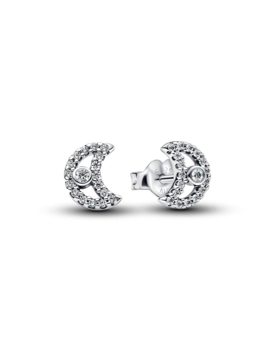 Aretes cortos de luna Moments de plata P 925 con acabado brillante zirconia cúbica