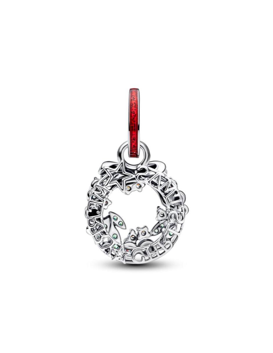 Charm de corona navideña moments navidad de plata P 925 zirconia cúbica
