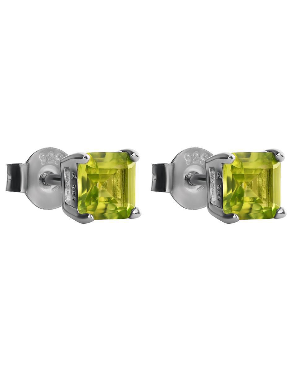 Broqueles cuadrados de plata P 925 con acabado brillante peridote 5