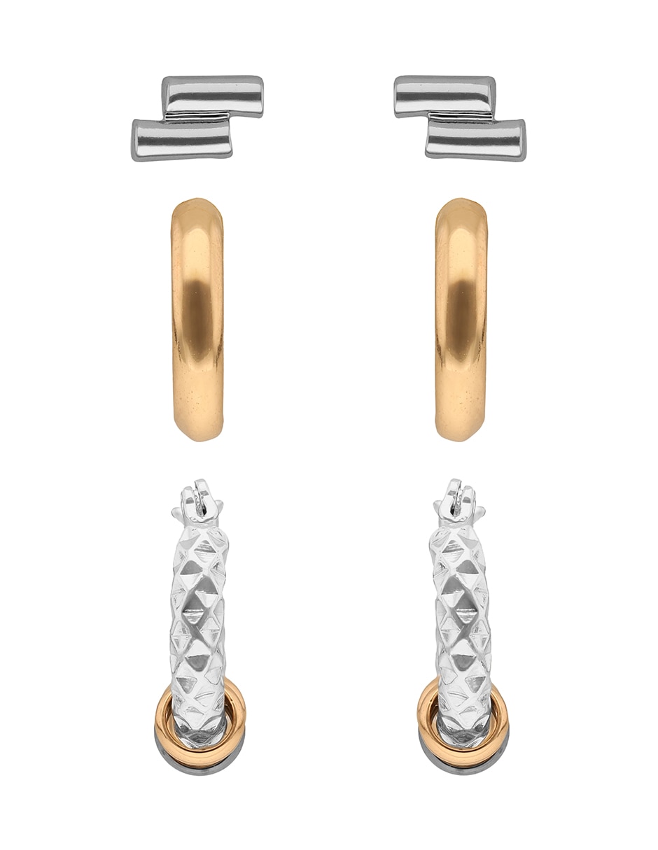 Set de aretes huggies con acabado brillante Set de aretes huggies con acabado brillante