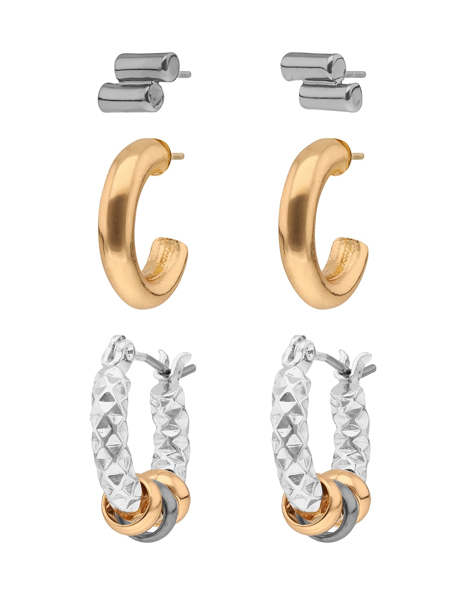 Set de aretes huggies con acabado brillante 3