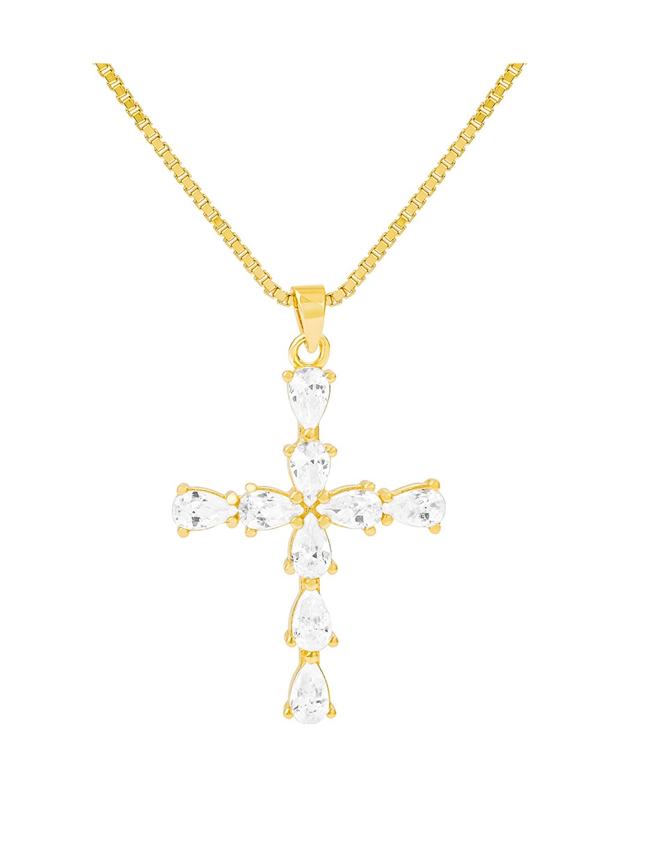 Collar con dije de cruz de baño de oro 14 K