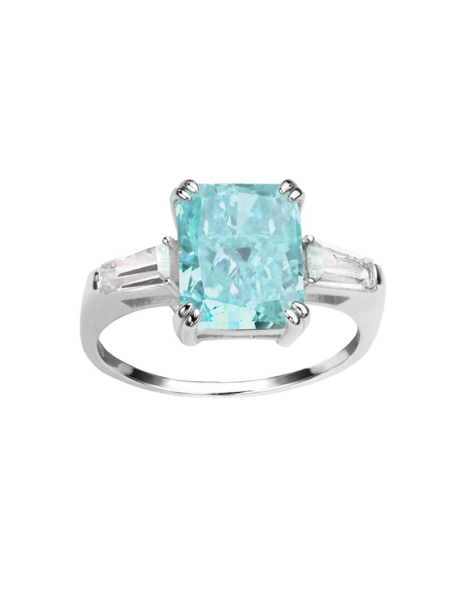 Anillo con gema rectangular Luxury P 925 de plata zirconia pulido