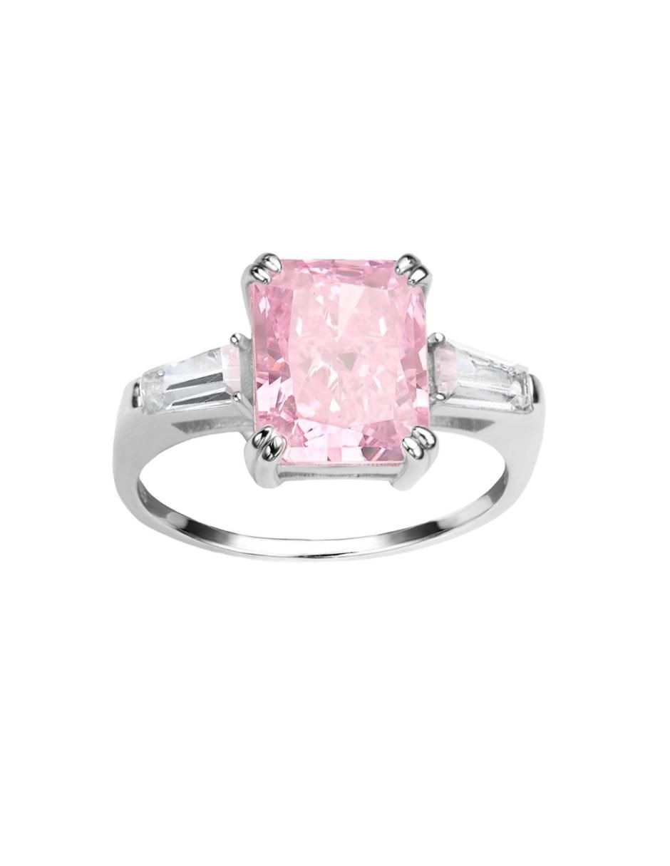 Anillo con gema rectangular Luxury P 925 de plata zirconia pulido