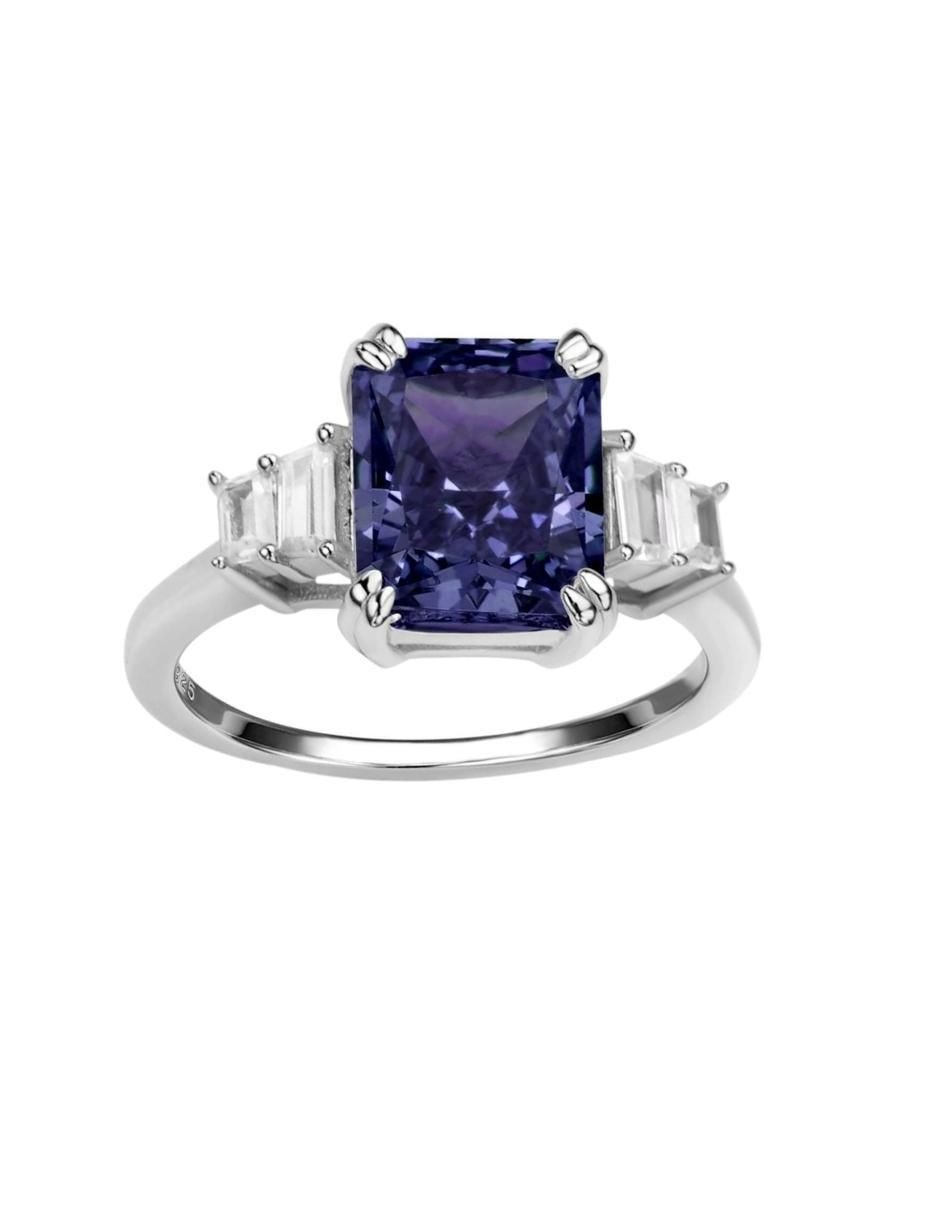 Anillo multi gemas rectangular Luxury P 925 de plata zirconia pulido