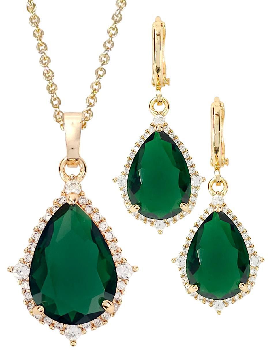 Aretes y collar de gota con acabado baño de oro 18 k zirconia Aretes y collar de gota con acabado baño de oro 18 k zirconia