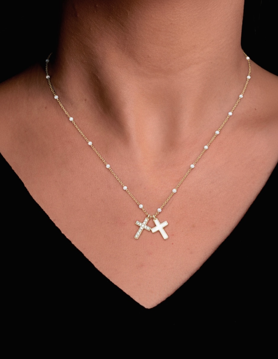 Collar de cruz de baño de oro 14 K 3