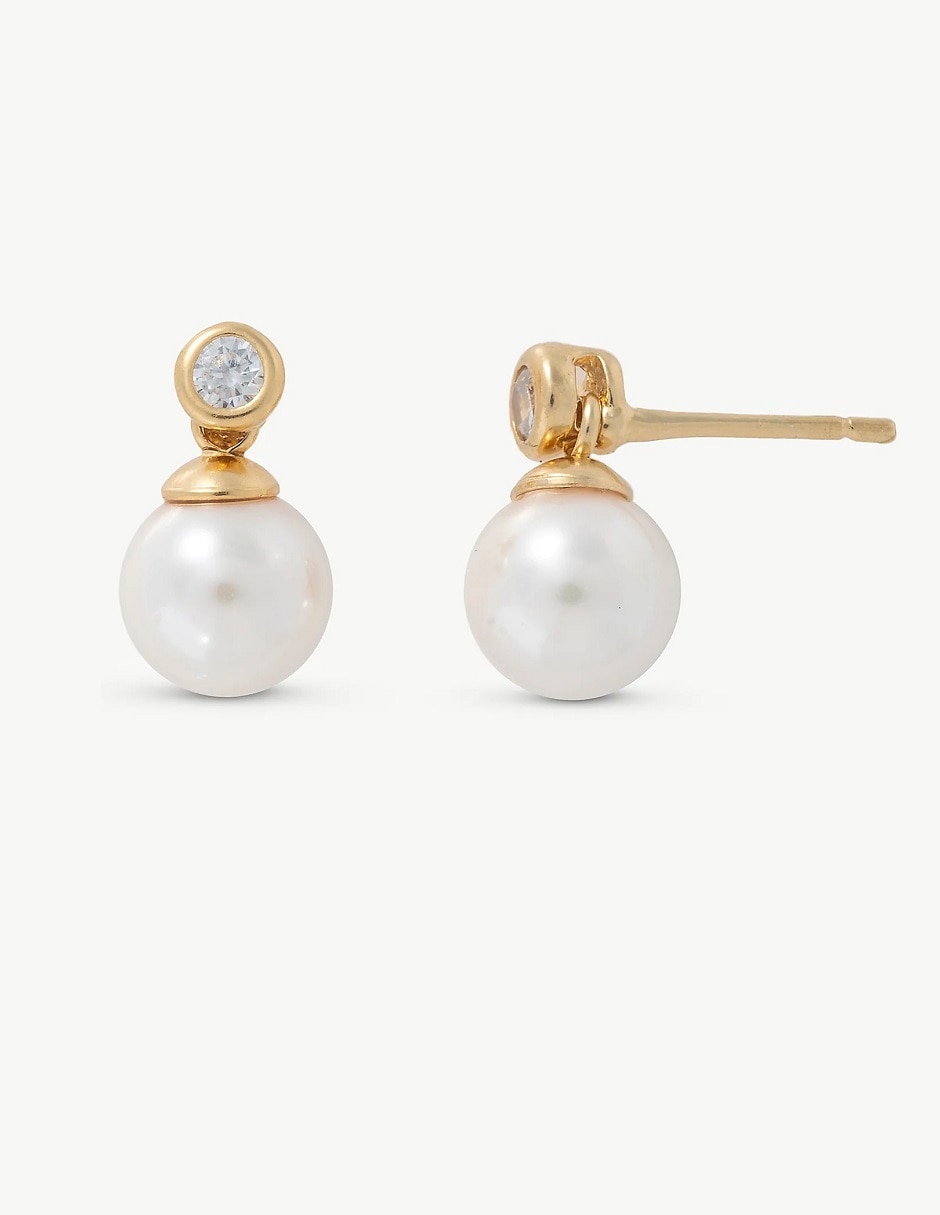 Aretes cortos Selene de plata p 925 perla con zirconia Aretes cortos Selene de plata p 925 perla con zirconia