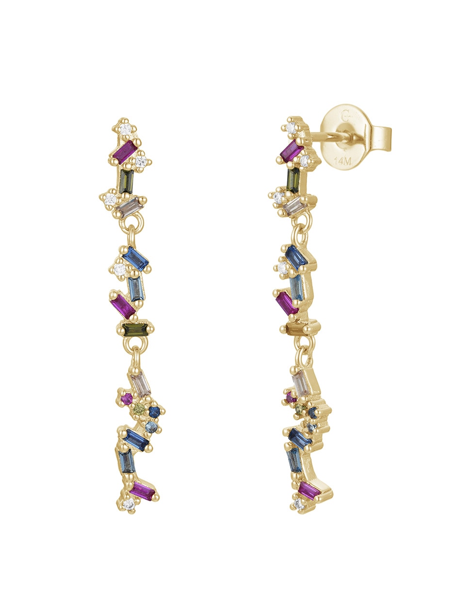 Aretes Largos Golden Circonias con acabado baño de oro 14 k zirconia Aretes Largos Golden Circonias con acabado baño de oro 14 k zirconia