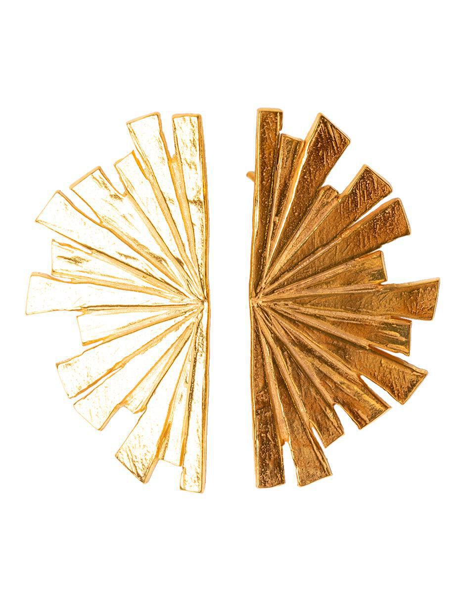 Aretes largos de abanico de plata p 925 y 14 k con acabado lustre
