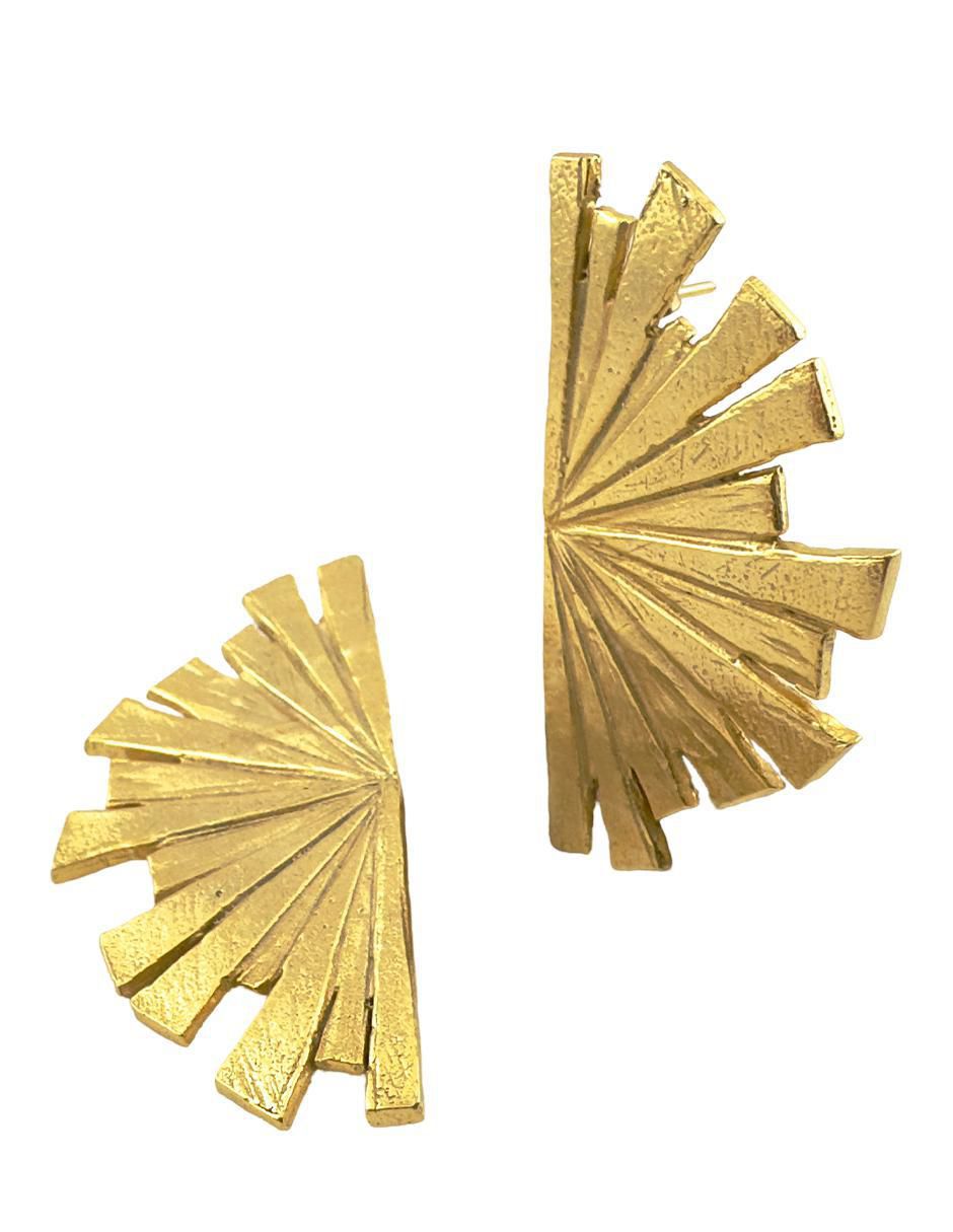 Aretes largos de abanico de plata p 925 y 14 k con acabado lustre 2