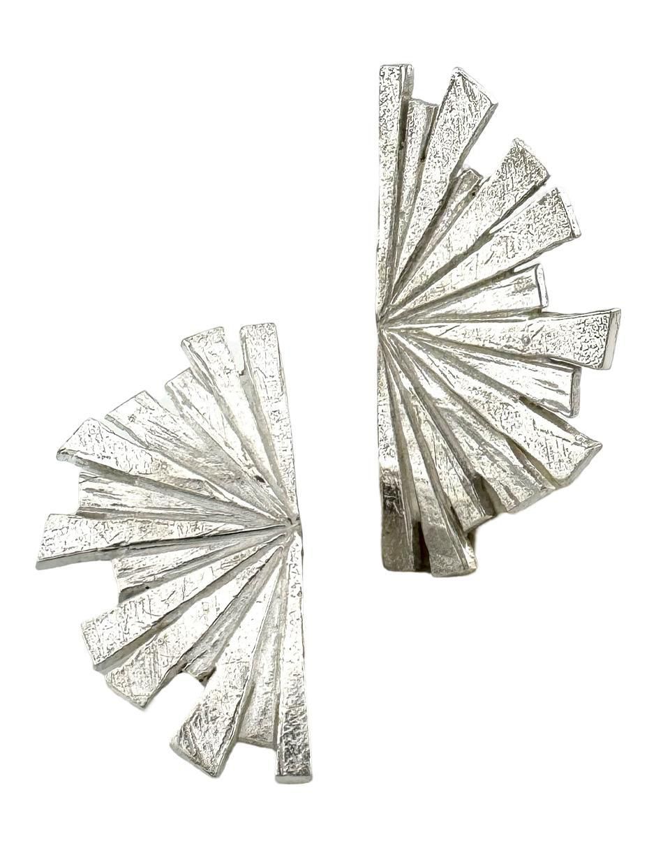 Aretes largos de abanico de plata p 925 con acabado lustre 4