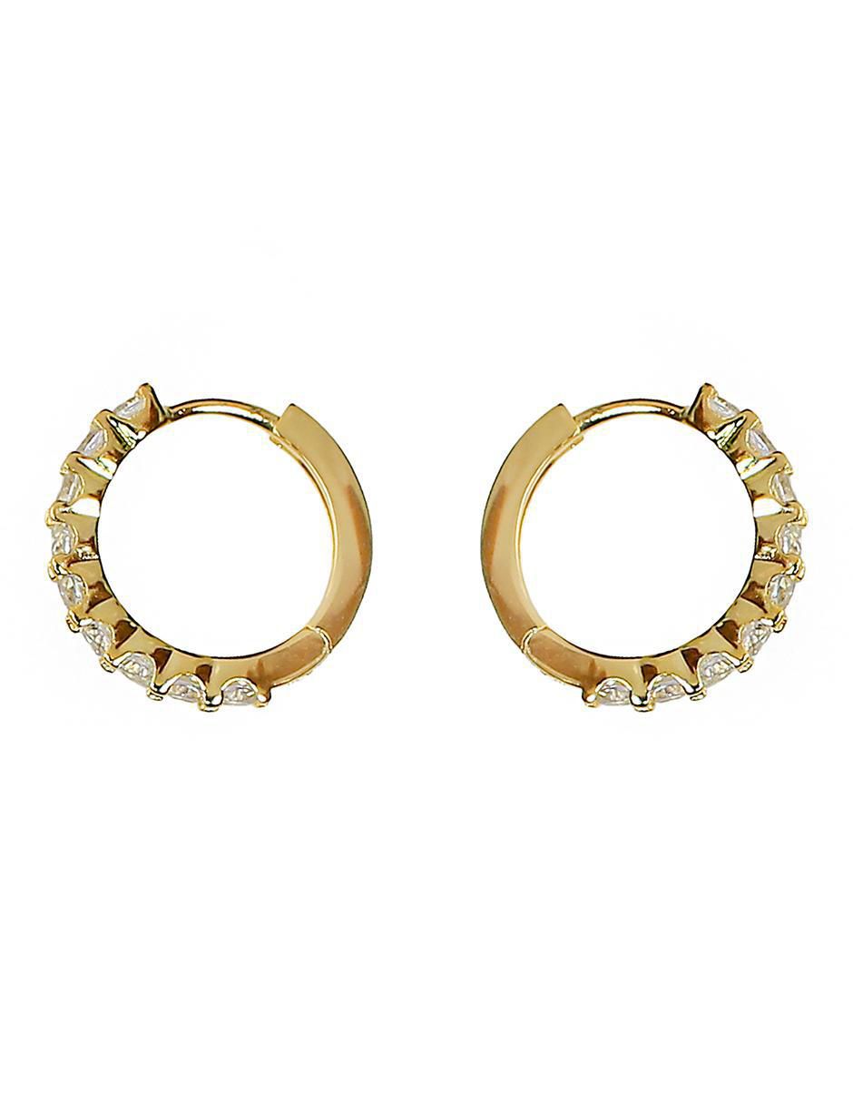 Aretes huggie de plata p 925 con acabado chapa de oro circonita 2