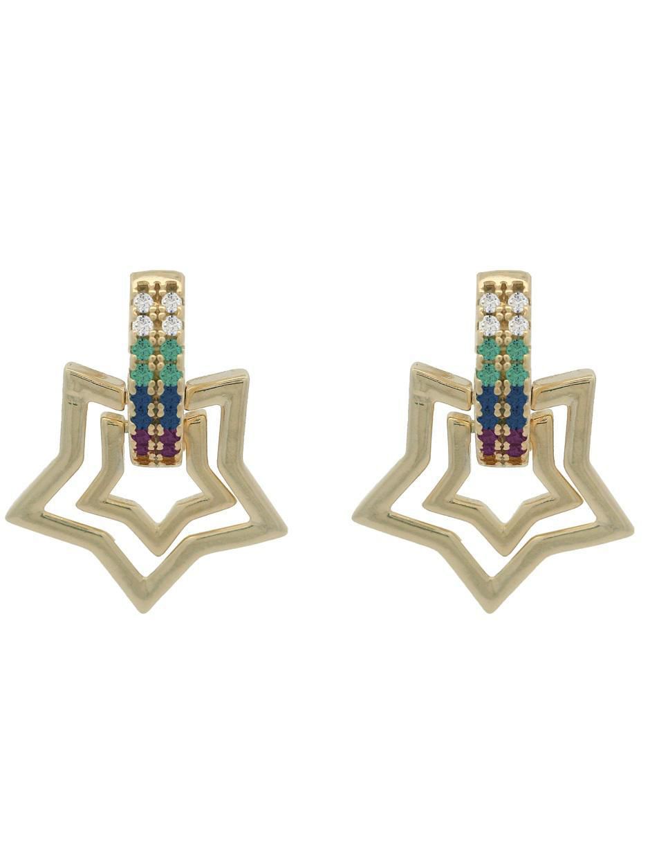 Aretes cortos de estrella 18 k con acabado chapa de oro zirconia