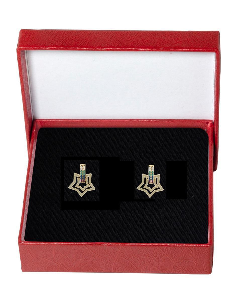 Aretes cortos de estrella 18 k con acabado chapa de oro zirconia 4