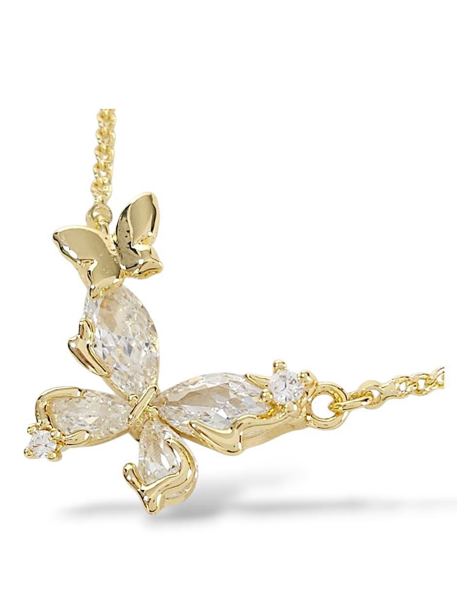 Aretes y collar de mariposa baño de oro 18 k zirconia 4