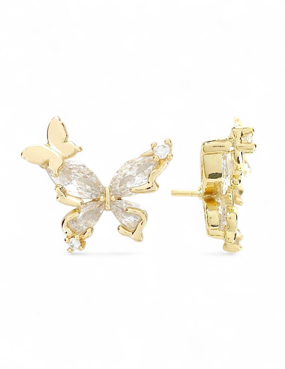 Aretes y collar de mariposa baño de oro 18 k zirconia 5