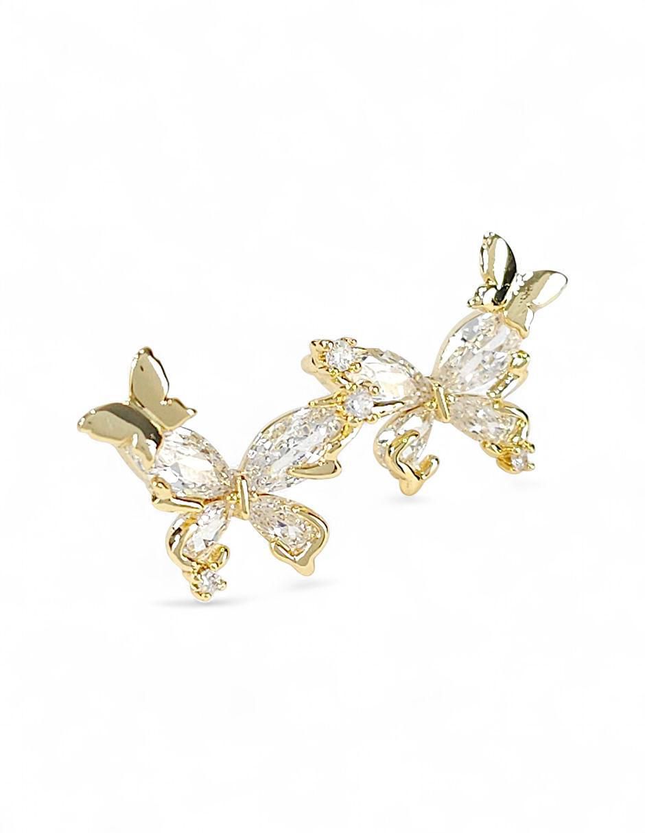 Aretes y collar de mariposa baño de oro 18 k zirconia 6