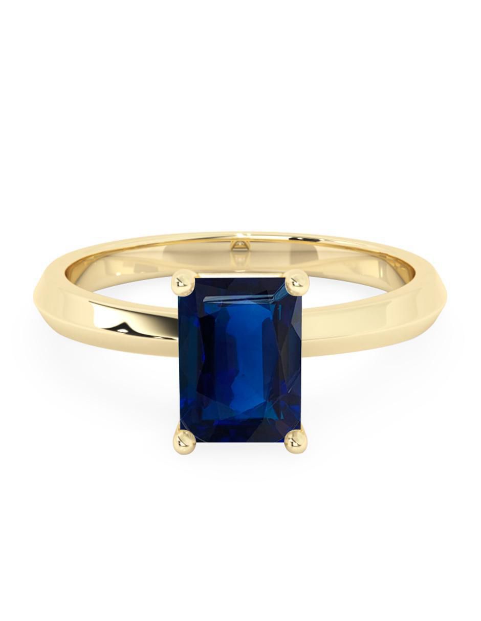 Anillo octagonal 10 k de oro zafiro pulido