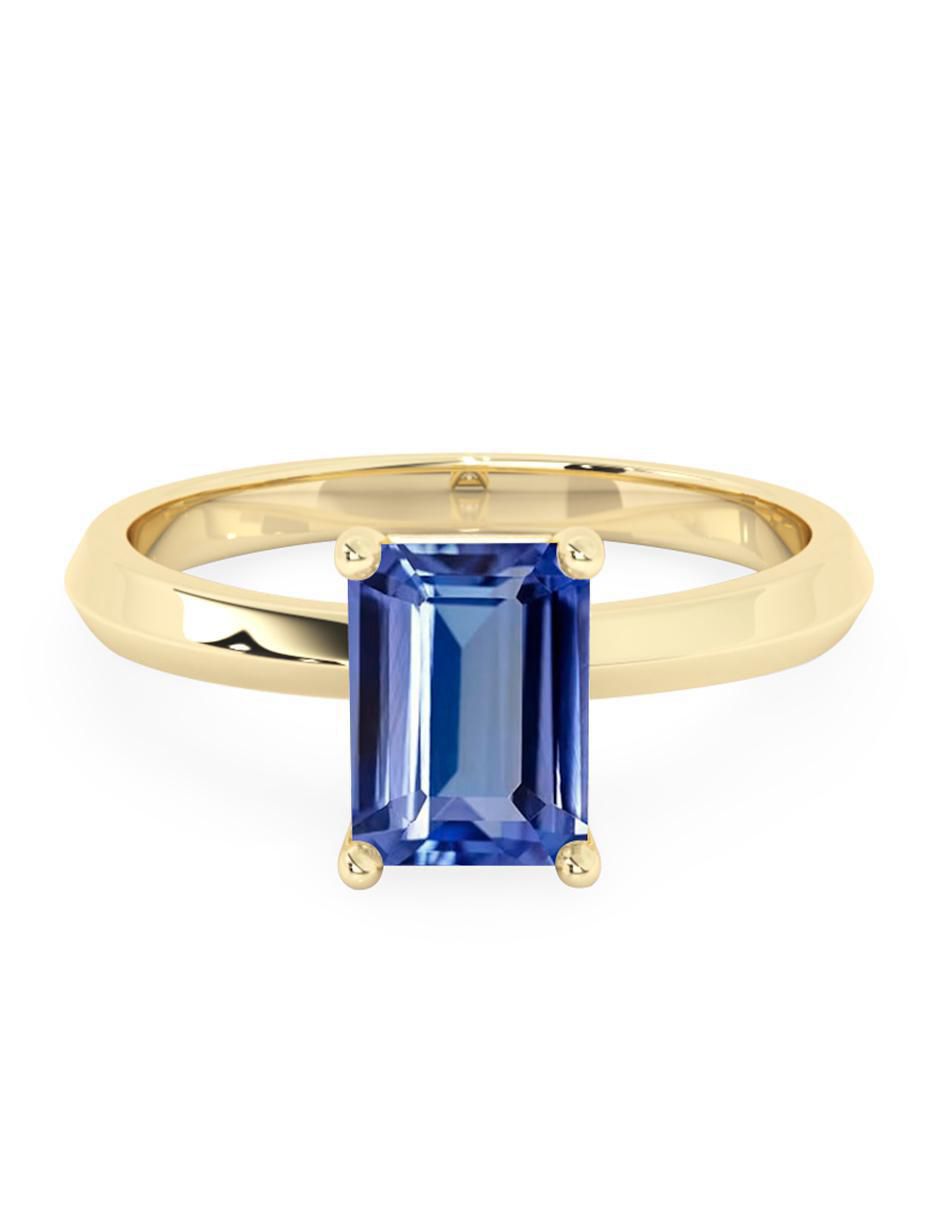 Anillo octagonal 10 k de oro tanzanita pulido