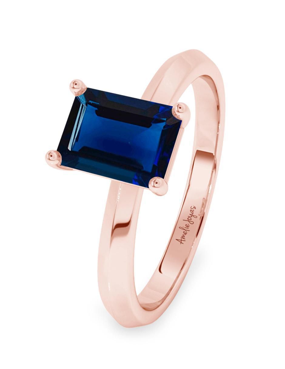 Anillo octagonal 10 k de oro zafiro pulido 2