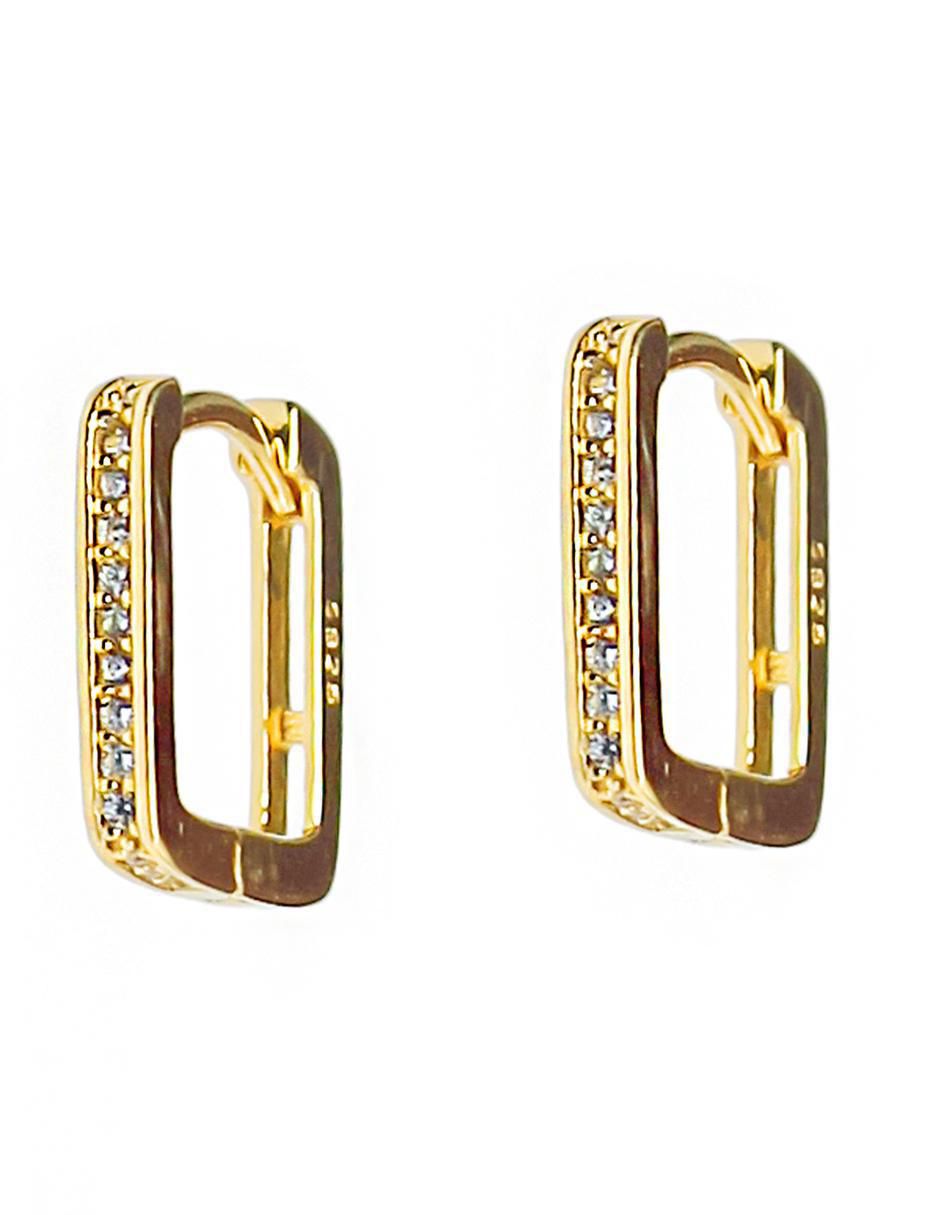 Aretes huggies cuadrados de plata p 925 con acabado chapa de oro circonita