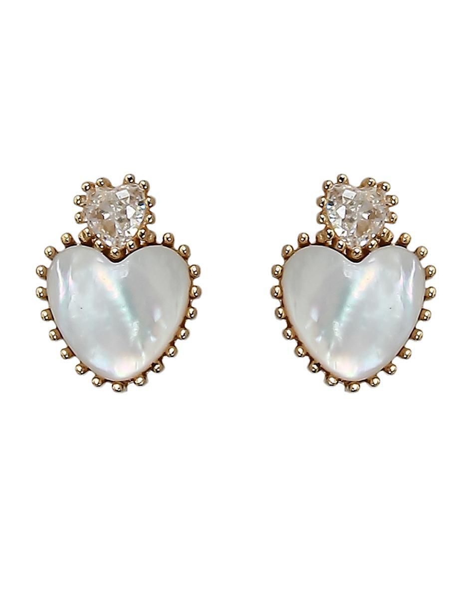 Aretes cortos de corazón de plata p 925 con acabado chapa de oro circonita