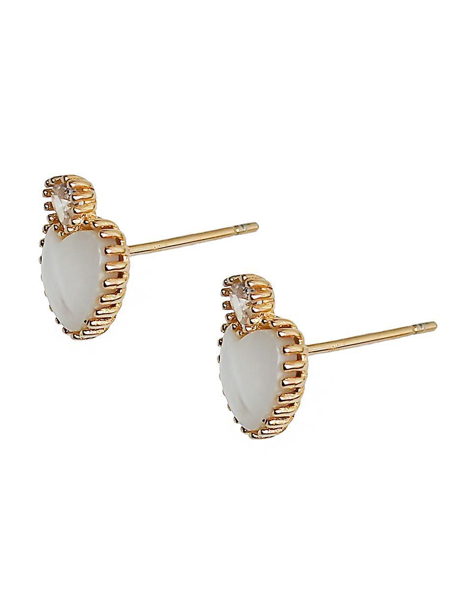 Aretes cortos de corazón de plata p 925 con acabado chapa de oro circonita 2