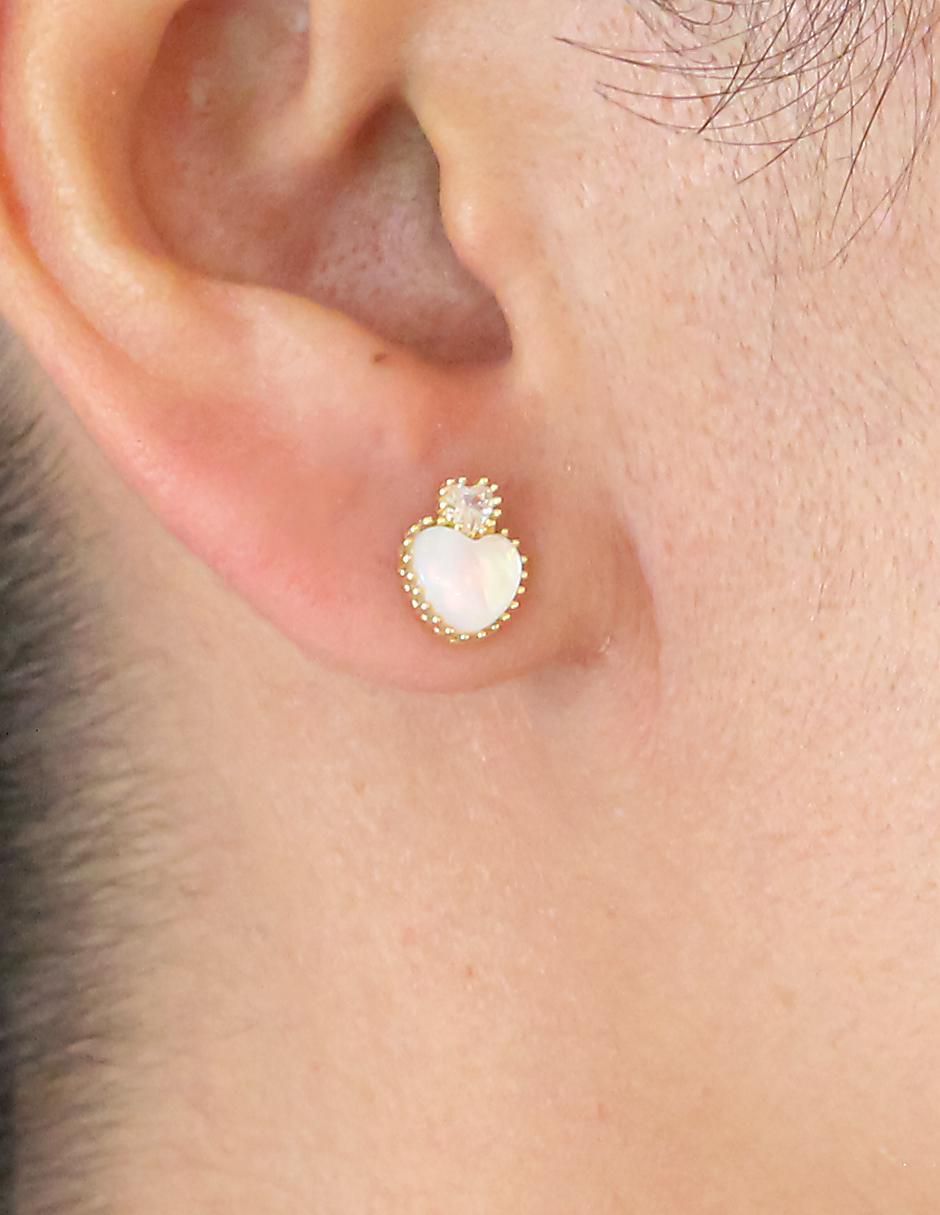 Aretes cortos de corazón de plata p 925 con acabado chapa de oro circonita 3