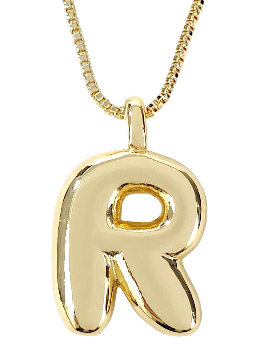 Collar con dije de letra r de baño de oro 18 K Collar con dije de letra r de baño de oro 18 K