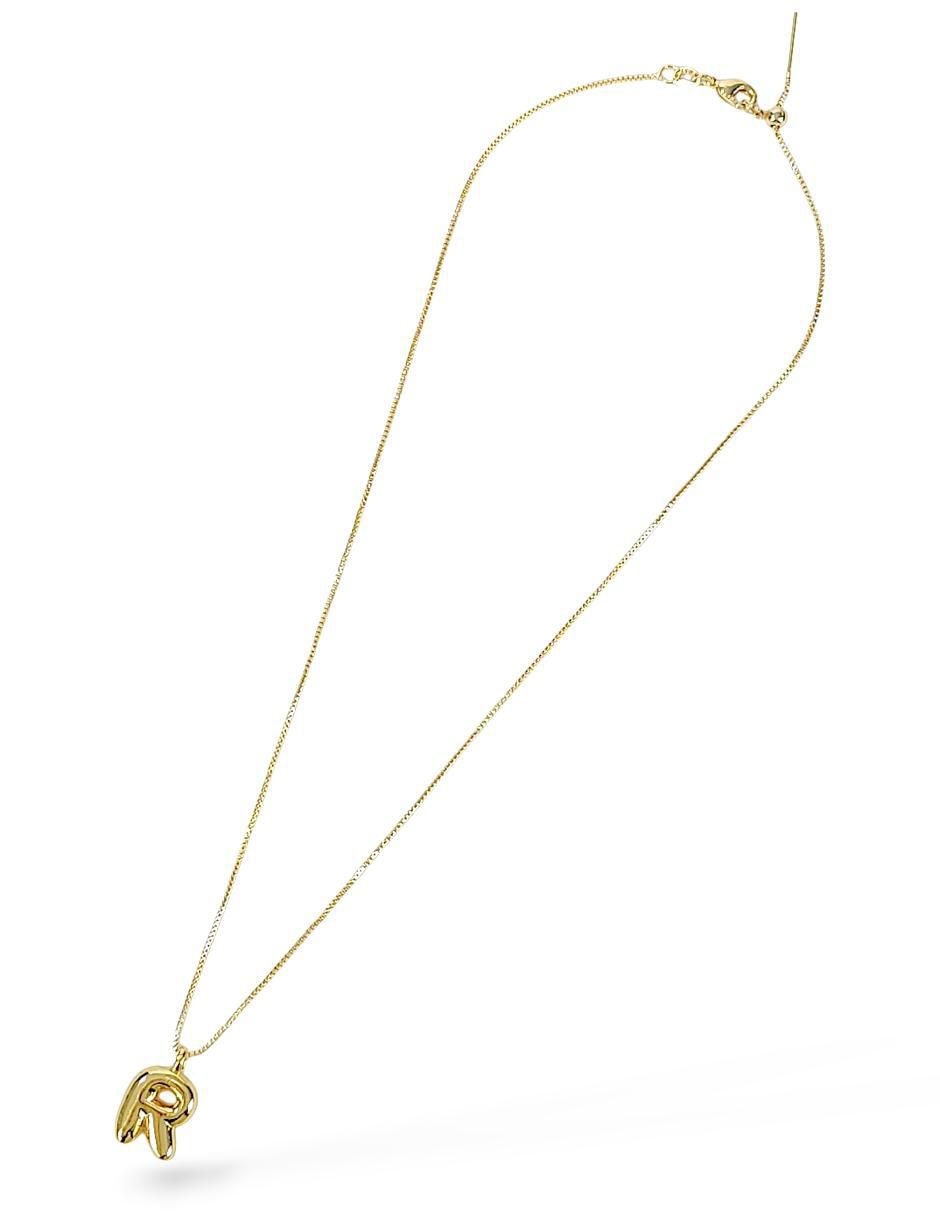 Collar con dije de letra r de baño de oro 18 K 2
