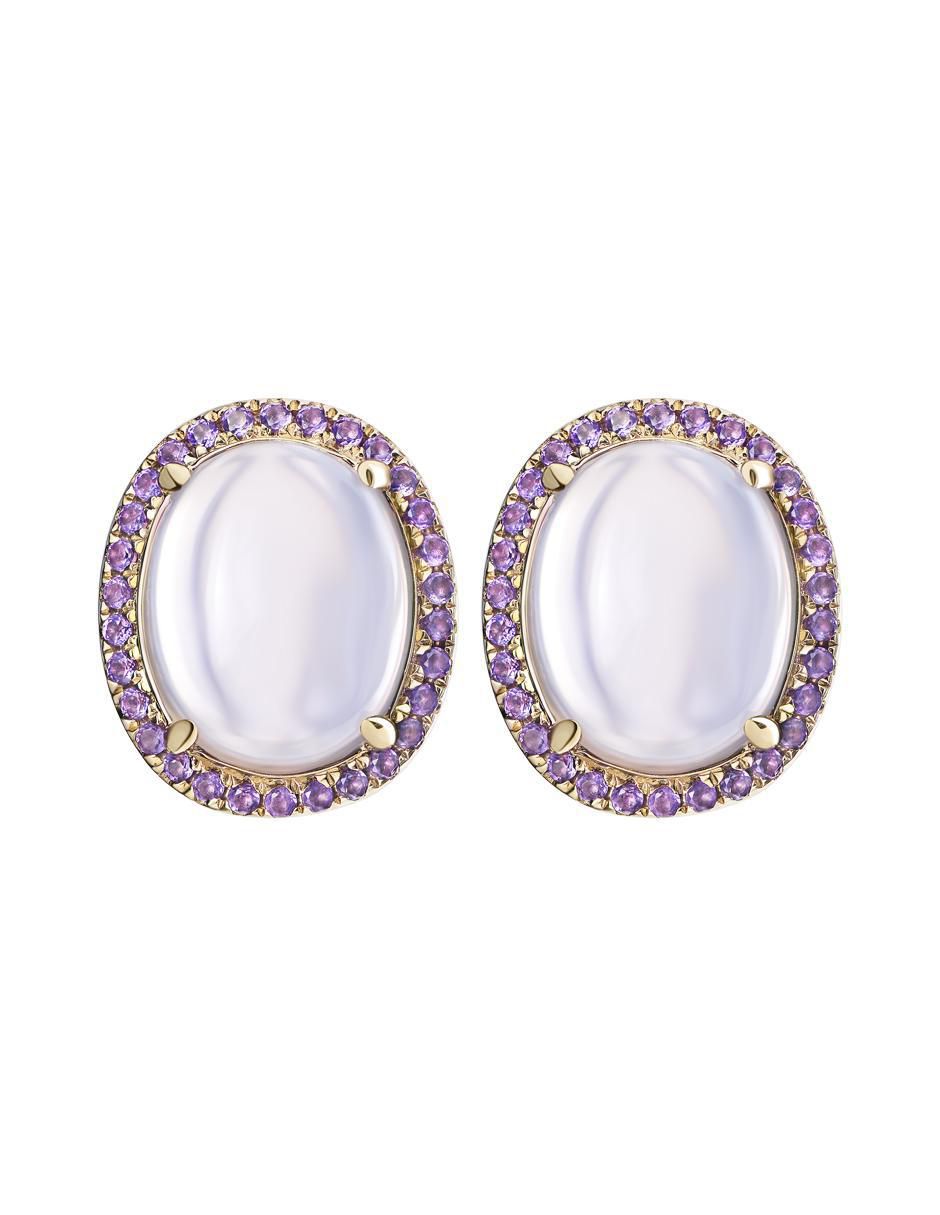 Broqueles ovalados de oro 14 K con acabado brillante cuarzo Broqueles ovalados de oro 14 K con acabado brillante cuarzo