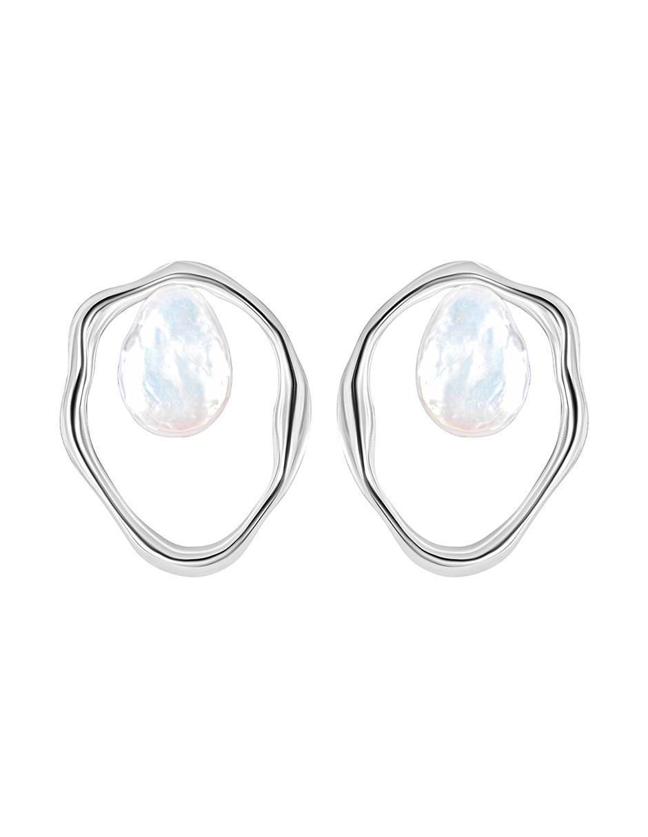 Aretes largos de plata P 925 con acabado liso perla Aretes largos de plata P 925 con acabado liso perla