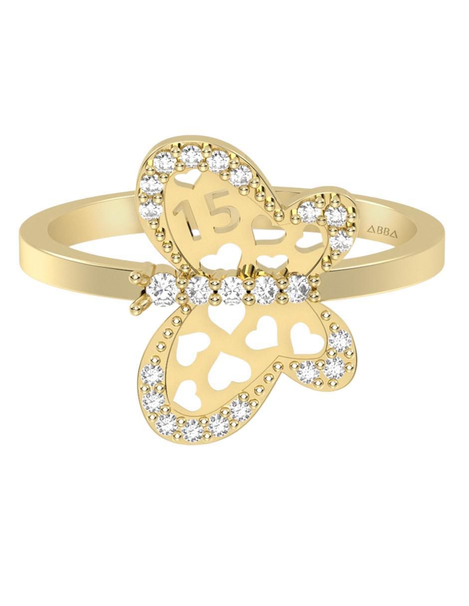Anillo de mariposa 14 k de oro zirconia brillante