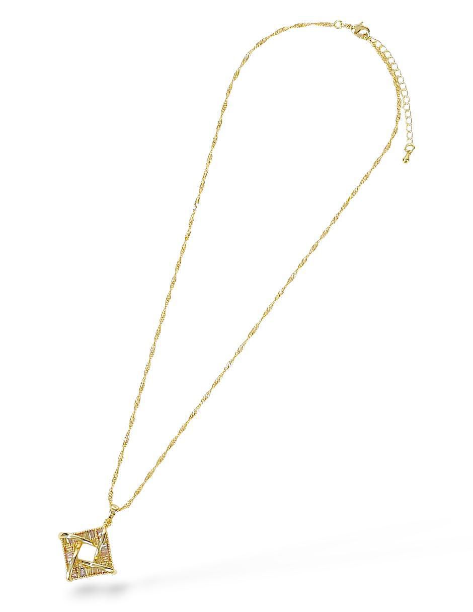 Aretes y collar de rombo de oro laminado 18 K zirconia 2