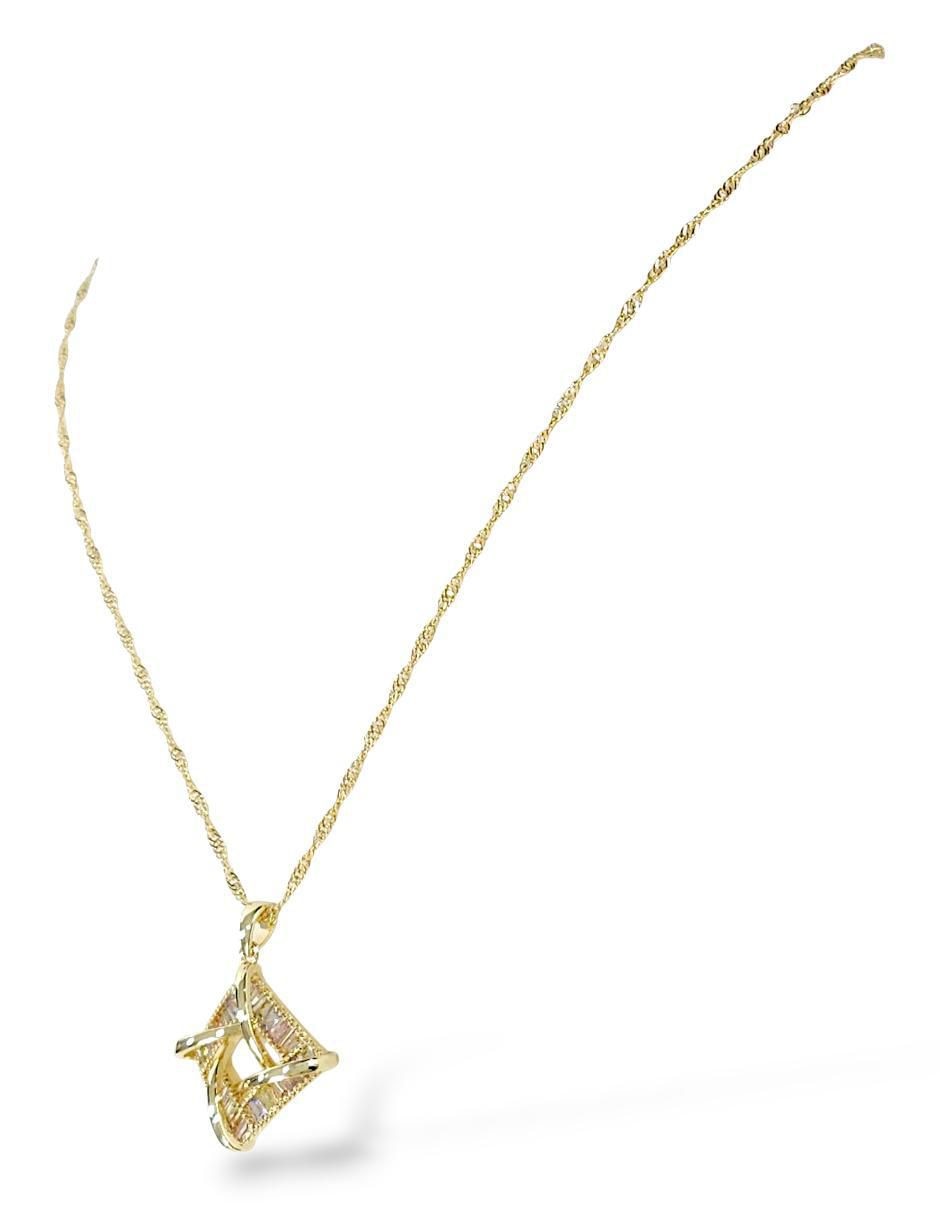Aretes y collar de rombo de oro laminado 18 K zirconia 3