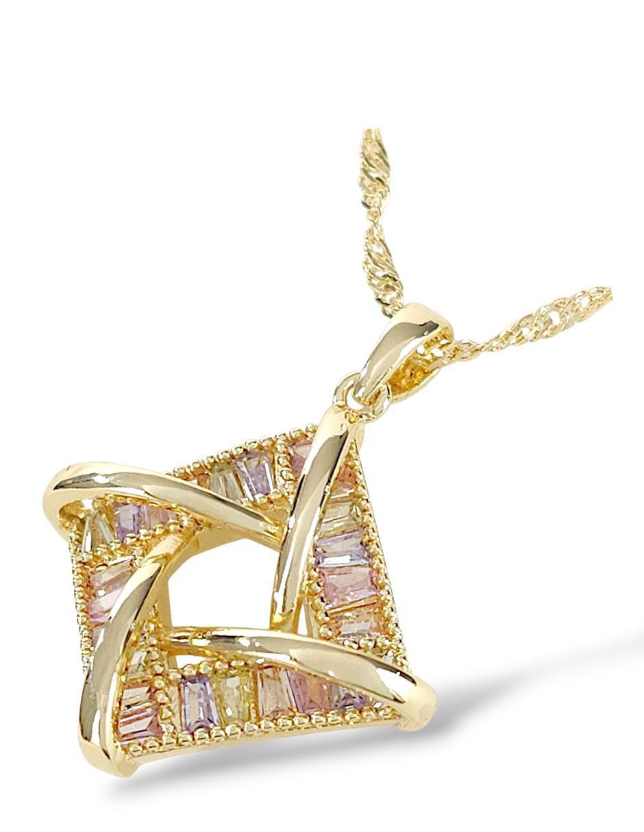 Aretes y collar de rombo de oro laminado 18 K zirconia 4