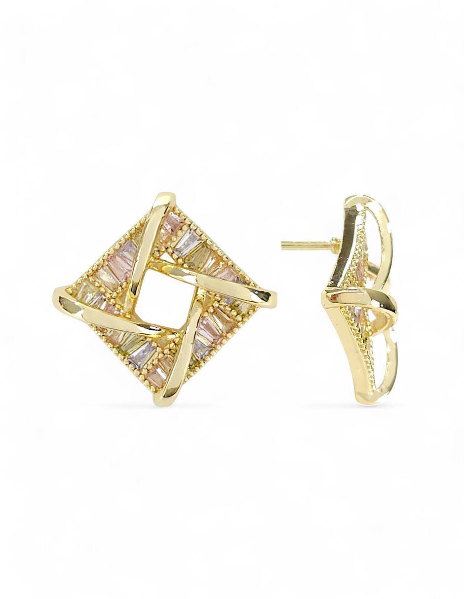 Aretes y collar de rombo de oro laminado 18 K zirconia 5