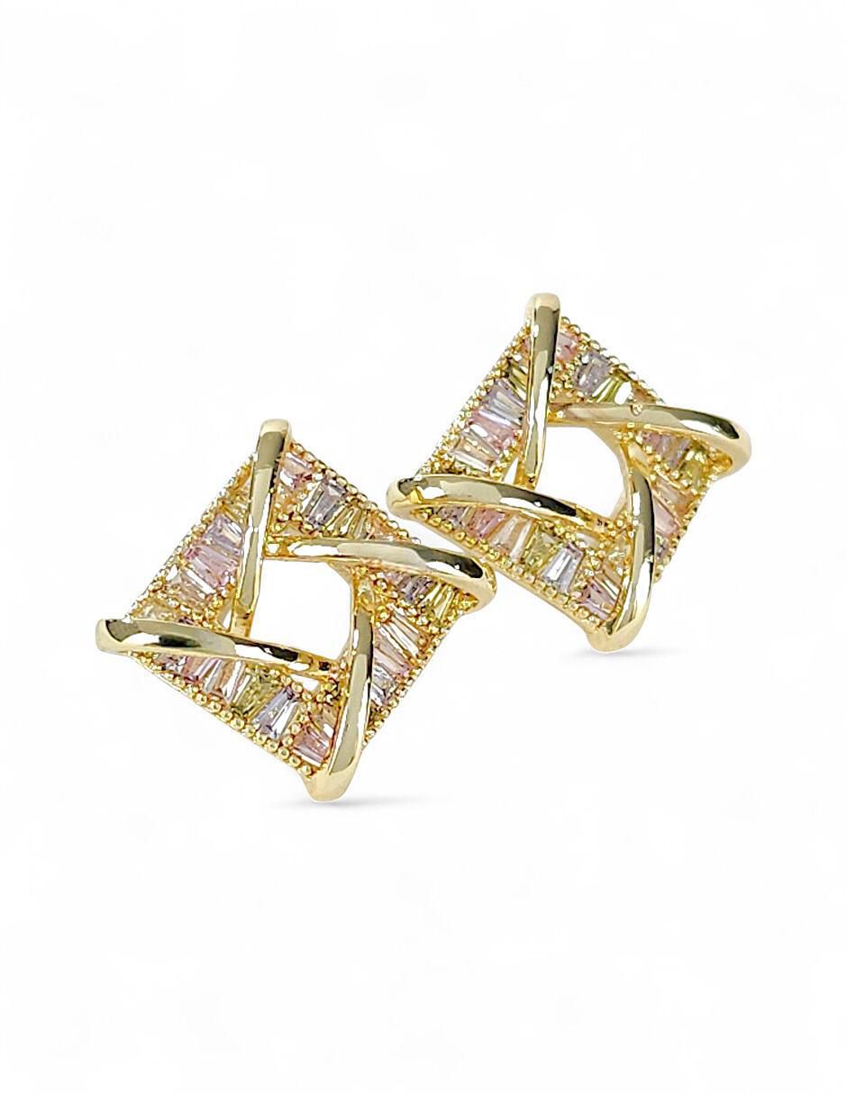 Aretes y collar de rombo de oro laminado 18 K zirconia 6