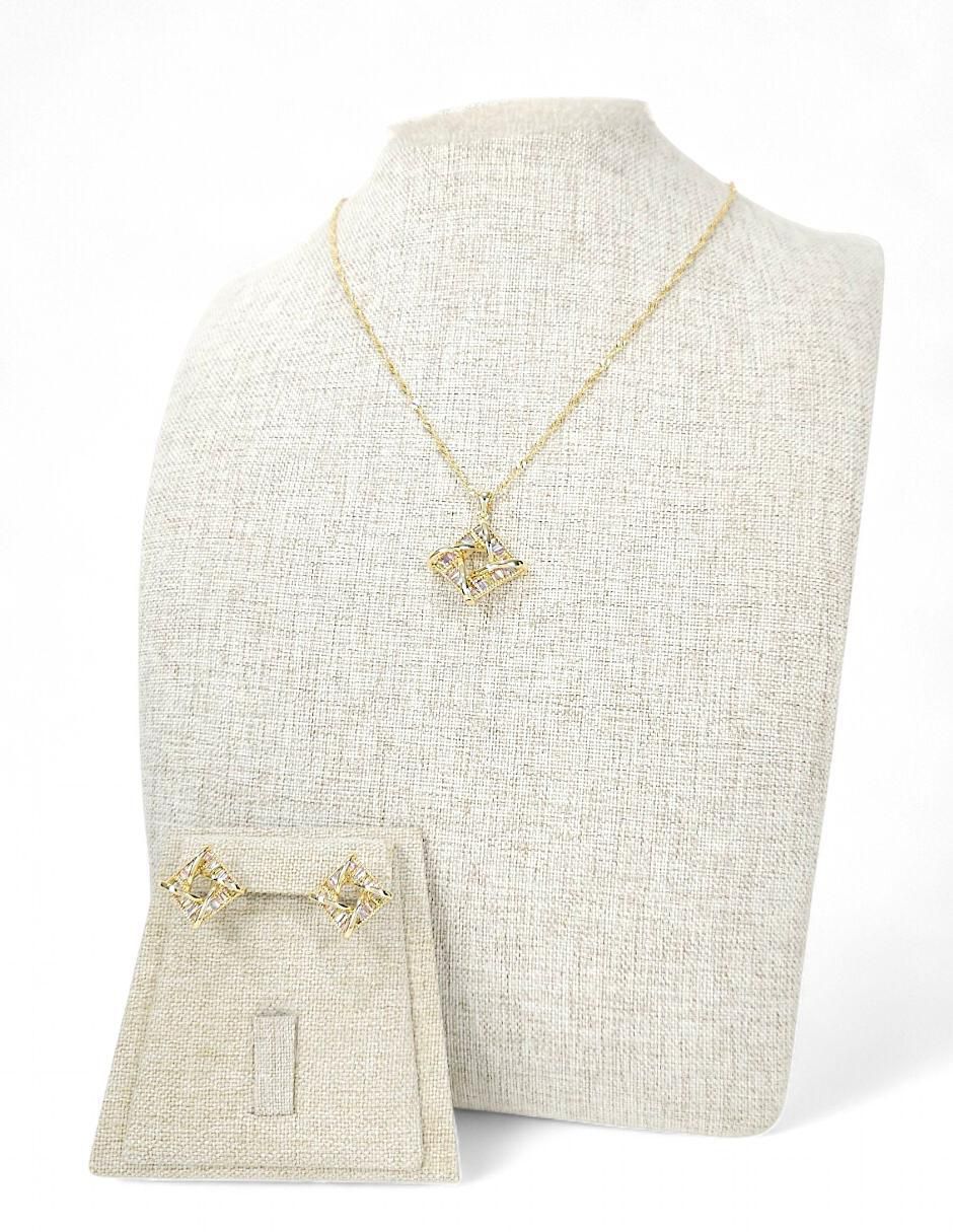 Aretes y collar de rombo de oro laminado 18 K zirconia 7