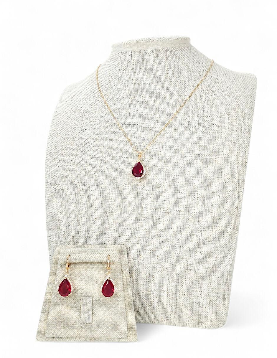Aretes y collar de gota de oro laminado 18 K zirconia 7
