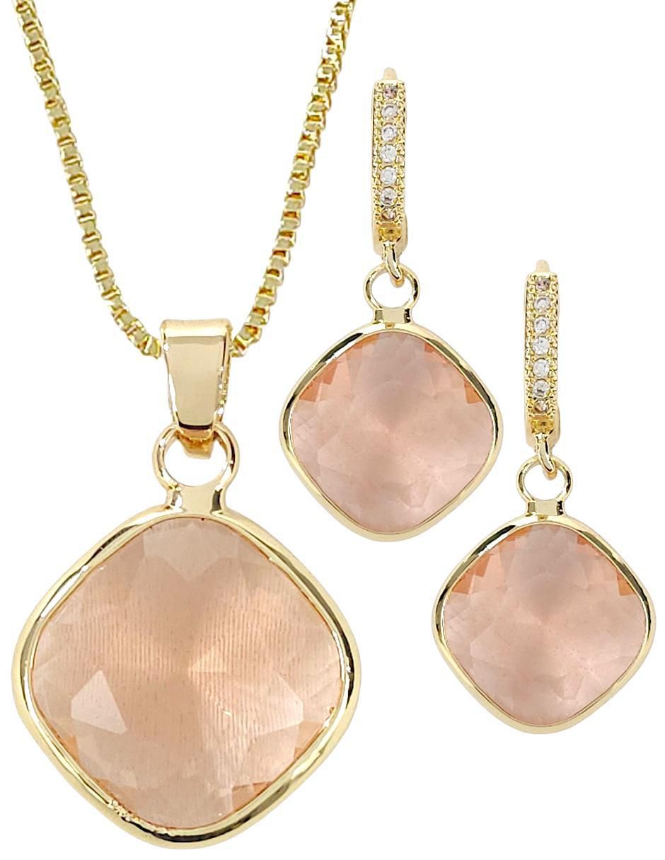 Aretes y collar de rombo 18 K Zirconia Aretes y collar de rombo 18 K Zirconia