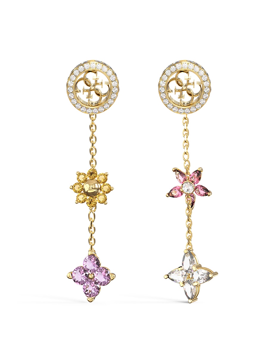 Aretes largos de flor Secret garden con acabado brillante circonita