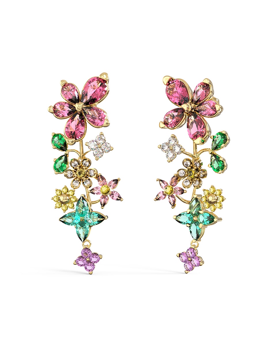 Aretes largos de flor Secret Garden con acabado pavé circonita