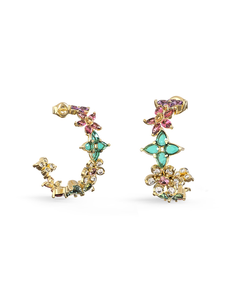 Aretes cortos de flor Secret Garden con acabado pavé circonita