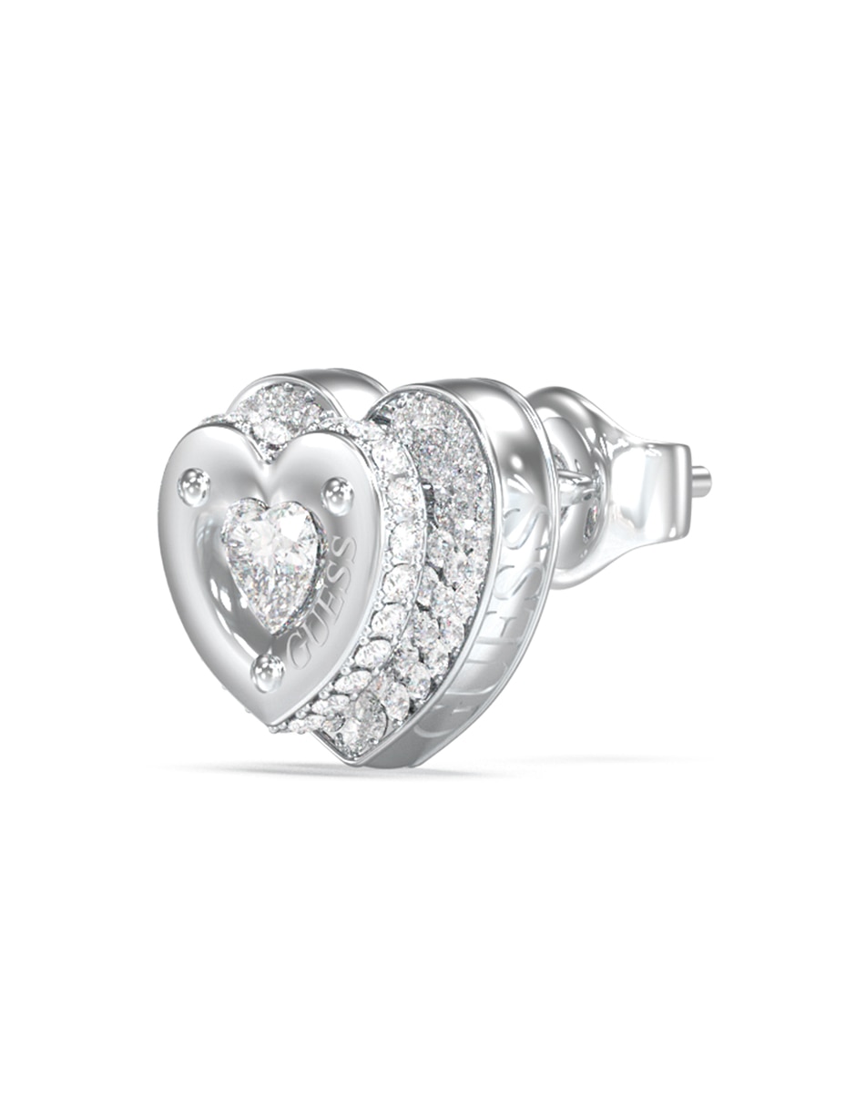 Aretes cortos de corazón Till morning con acabado pavé circonita 3