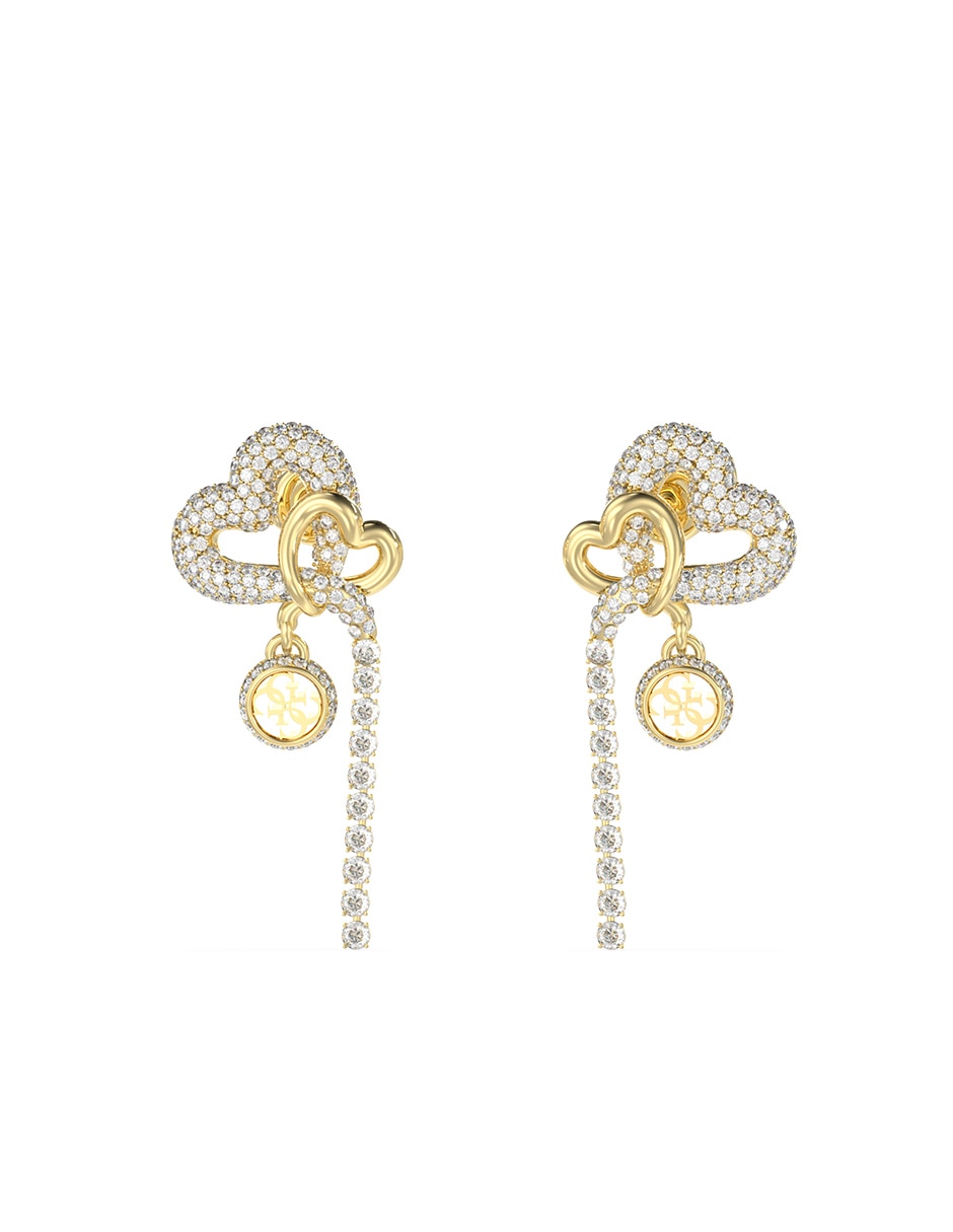 Aretes largos Love Bites de acero inoxidable con acabado pavé circonita