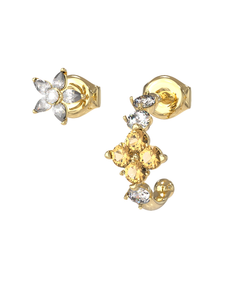 Aretes cortos de flor Secret garden con acabado brillante circonita 2