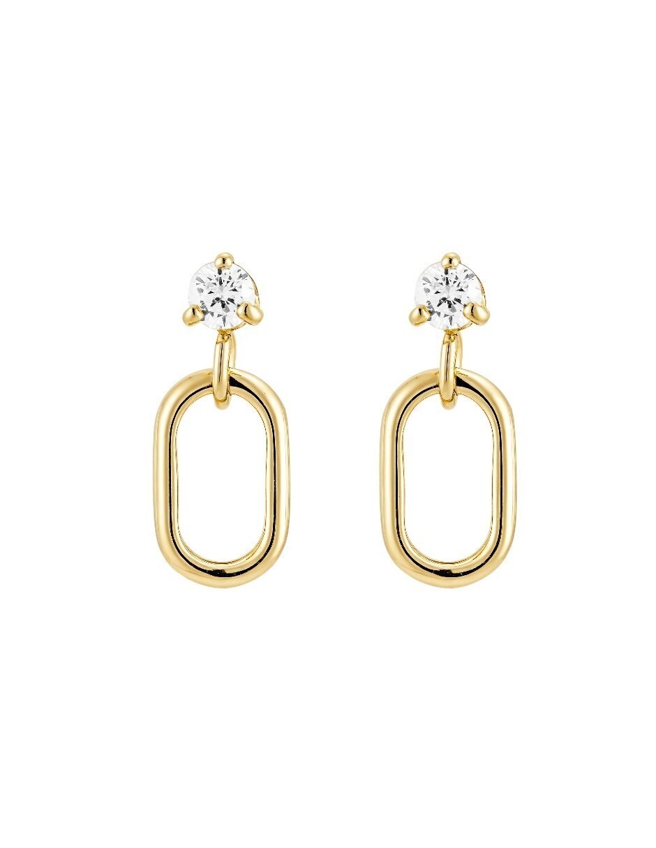 Aretes de aro rectangulares Classic Revisite de plata P 925 con acabado baño de oro cristal Aretes de aro rectangulares Classic Revisite de plata P 925 con acabado baño de oro cristal
