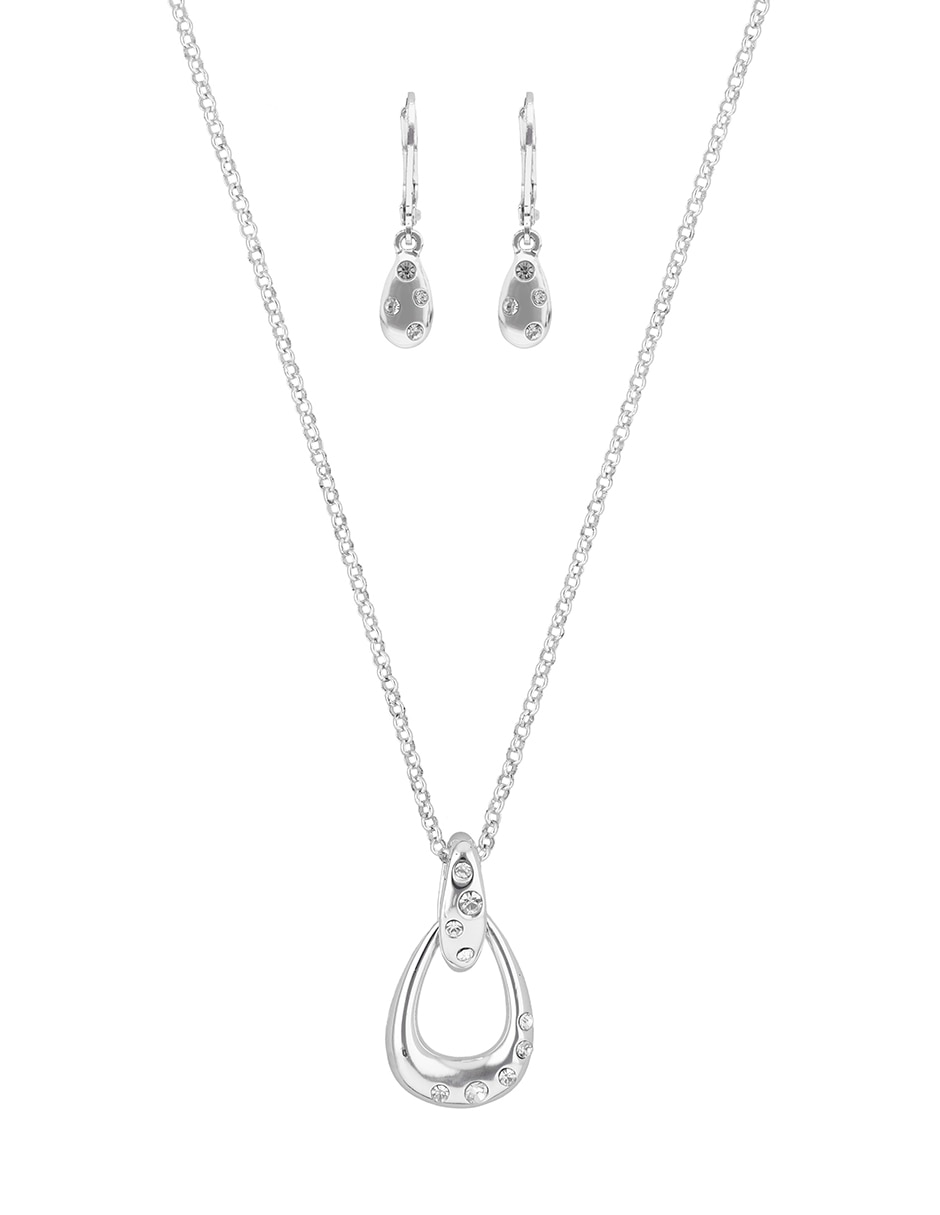 Aretes y collar de gota circonita